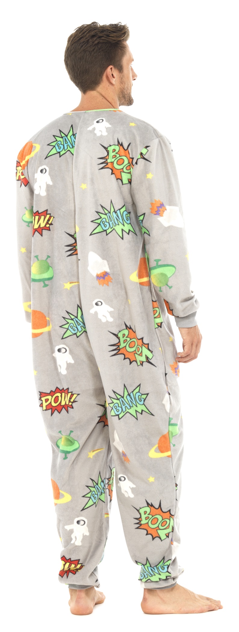 MENS FULL LENGTH FLEECE ONESIE ZIP ALL IN ONE JUMPSUIT PYJAMAS PJS SIZE